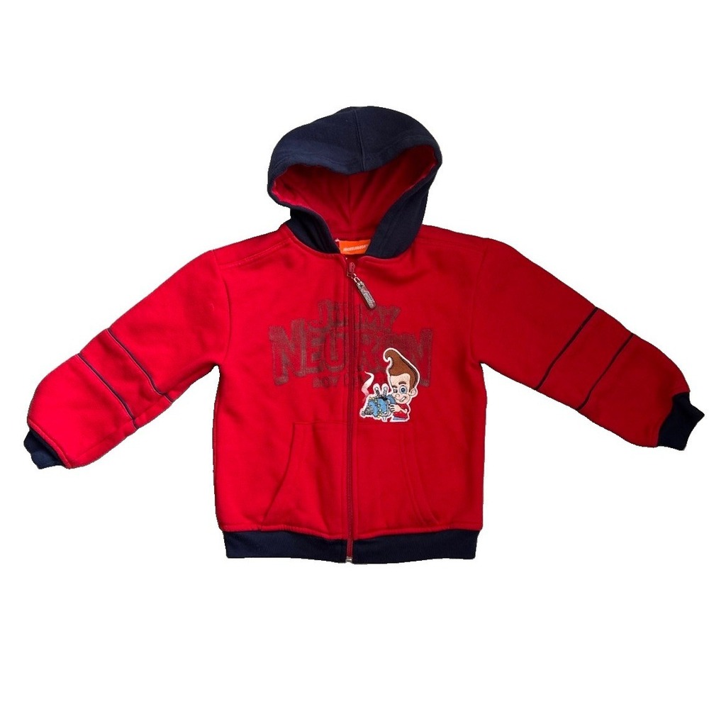 Vtg 2003 Kids Jimmy Neutron Boy Genius Hoodie 5T Y2K Nostalgic Full Zip Red